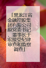 黑龙江省金融控股集团有限公司原党委书记、董事长于宏接受纪律审查和监察调查